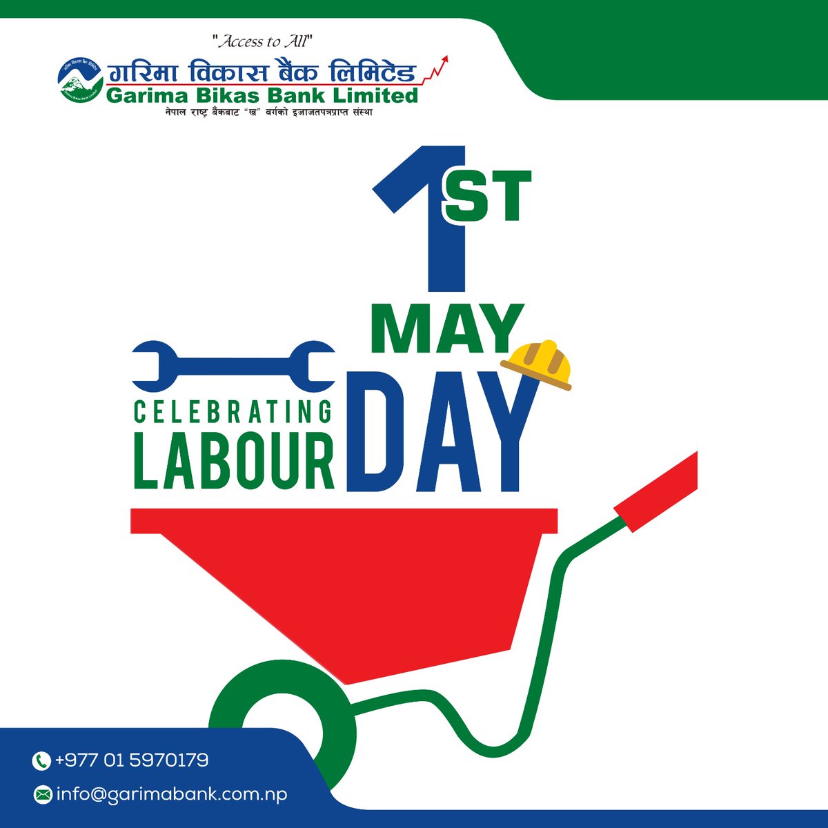 To all the workers out there, thank you for your endless efforts.Happy labour day !

#Garimabikasbank
#AccessToAll 
#safedigitalbanking 
#savingfuture
#labourday