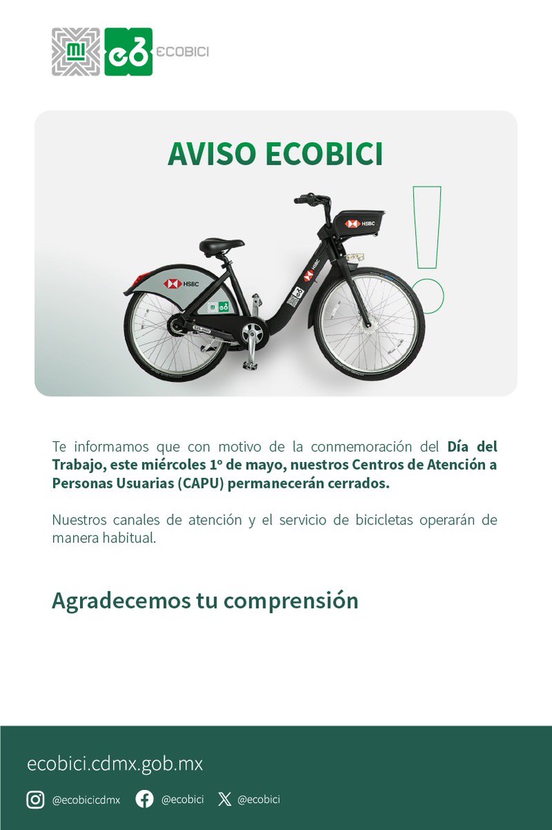 ¡AVISO IMPORTANTE! 🚲 #ECOBICI #MovilidadCDMX #Bicicleta