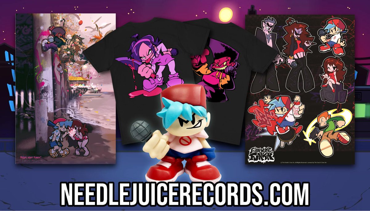 FRIDAY NIGHT FUNKIN' HAS UPDATED! Celebrate with brand-new merch! We have an exclusive Boyfriend figure, new shirts, a poster and stickers galore!
