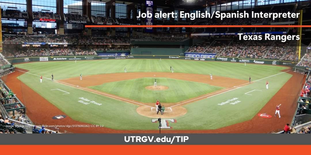 #JobAlert

The MLB Texas Rangers are hiring an English/Spanish interpreter. 

Full details are available by clicking on the following link:  teamworkonline.com/baseball-jobs/…

#RallyTheValley #UTRGV #VsUp #TheFutureOfTexas