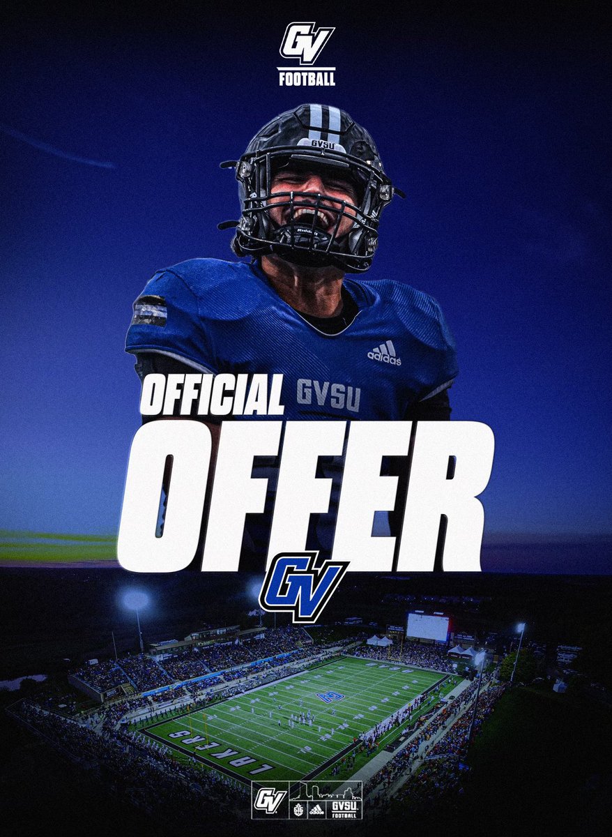 After a great call with @CoachPostmaGV, I am extremely blessed to receive my 1st offer from GVSU!💙🖤 God is Great! #AnchorUp ⚓️⬆️