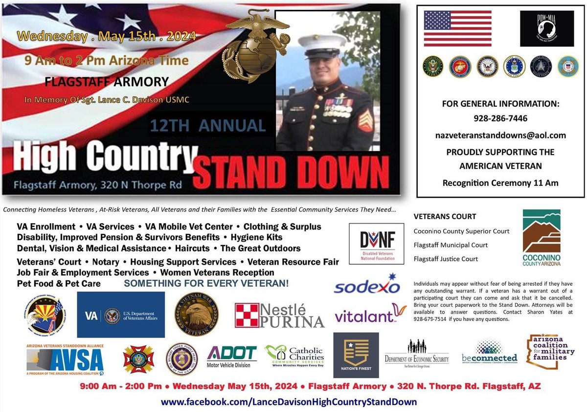 We're two weeks away from the High Country StandDown in #Flagstaff! @AZVETS will be there to answer questions and get you connected to benefits and resources. #AZVets #Veterans