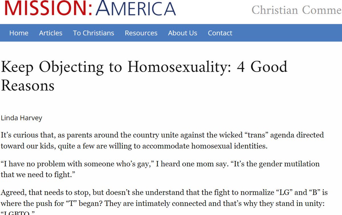 Recommended: Linda Harvey, 'Keep Objecting to Homosexuality: 4 Good Reasons' missionamerica.com/article/keep-o… Here's just 1 of her points: 'Partnering with #GaysAgainstGroomers is a mistake. I admire what groups like #MomsForLiberty have done in advancing parental rights recently and…