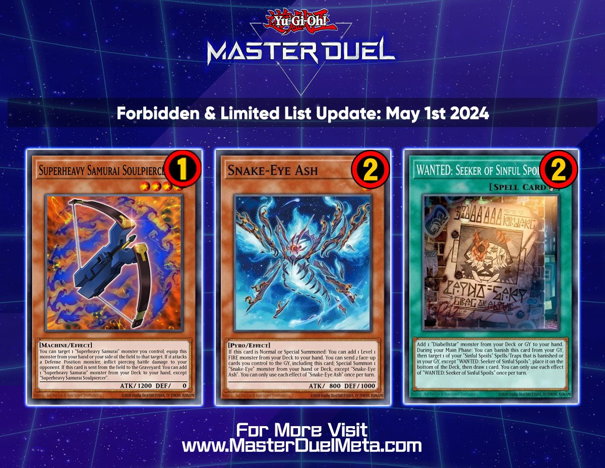 Friendly reminder that the Forbidden & Limited List update that hits the consistency of 'Snake-Eye' decks is now live! #MasterDuel #YuGiOh #YuGiOhMasterDuel #遊戯王マスターデュエル