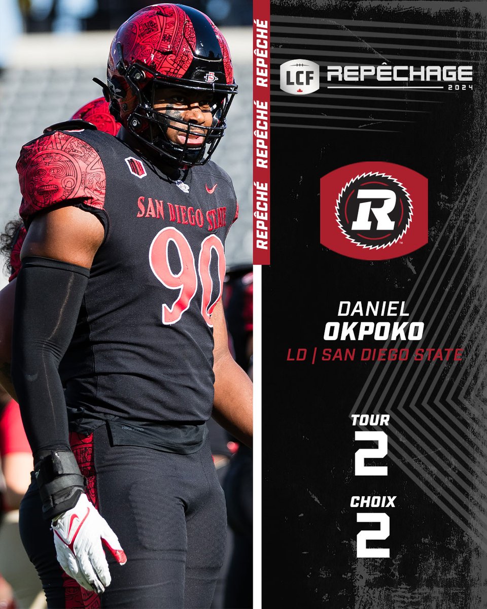 LCF (@lcfca) on Twitter photo #RepêchageLCF | Tour 2 | Avec le 11e choix, les <a href="/REDBLACKS/">Ottawa REDBLACKS</a> sélectionnent le LD de l'Université San Diego State (<a href="/AztecFB/">San Diego State Football</a>) Daniel Okpoko (<a href="/Dan_okpoko/">Daniel Okpoko</a>). #LCF #CFL #CFLDraft #RepêchageLCF | Tour 2 | Avec le 11e choix, les <a href="/REDBLACKS/">Ottawa REDBLACKS</a> sélectionnent le LD de l'Université San Diego State (<a href="/AztecFB/">San Diego State Football</a>) Daniel Okpoko (<a href="/Dan_okpoko/">Daniel Okpoko</a>). #LCF #CFL #CFLDraft