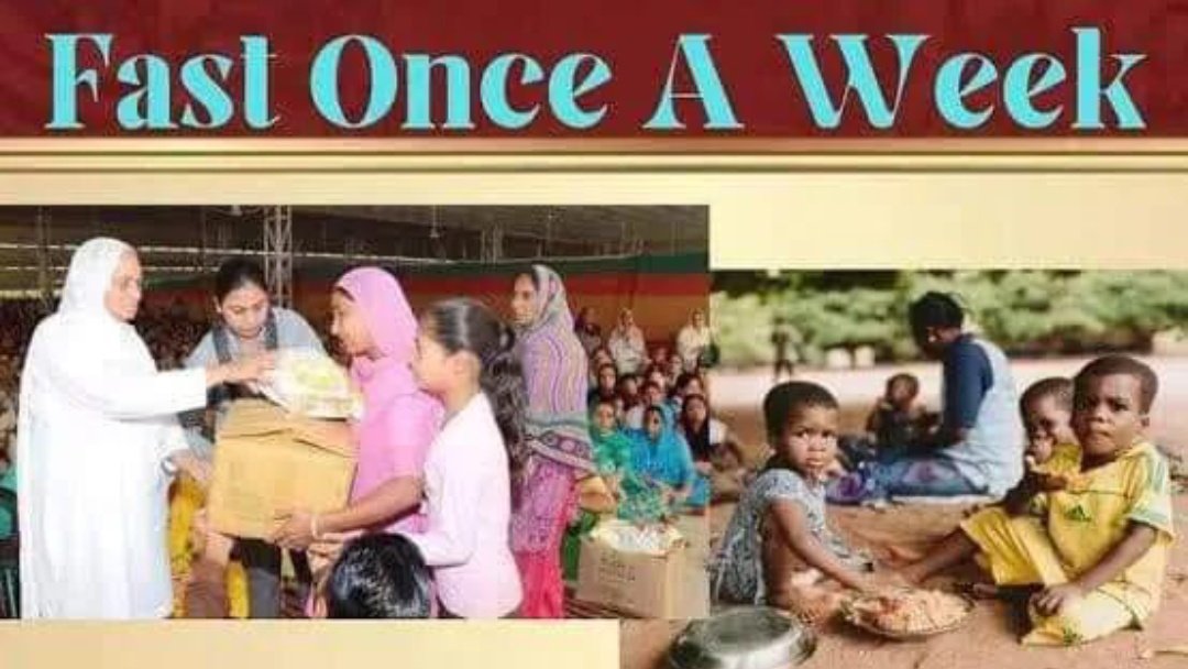 Saint Ram Rahim Ji 's guidance in support of the welfare activity 'Food Bank.' Fasting once a week makes one's body function properly, and donating the amount of their one-day meal to someone who's starving is real humanity. #FastForHumanity