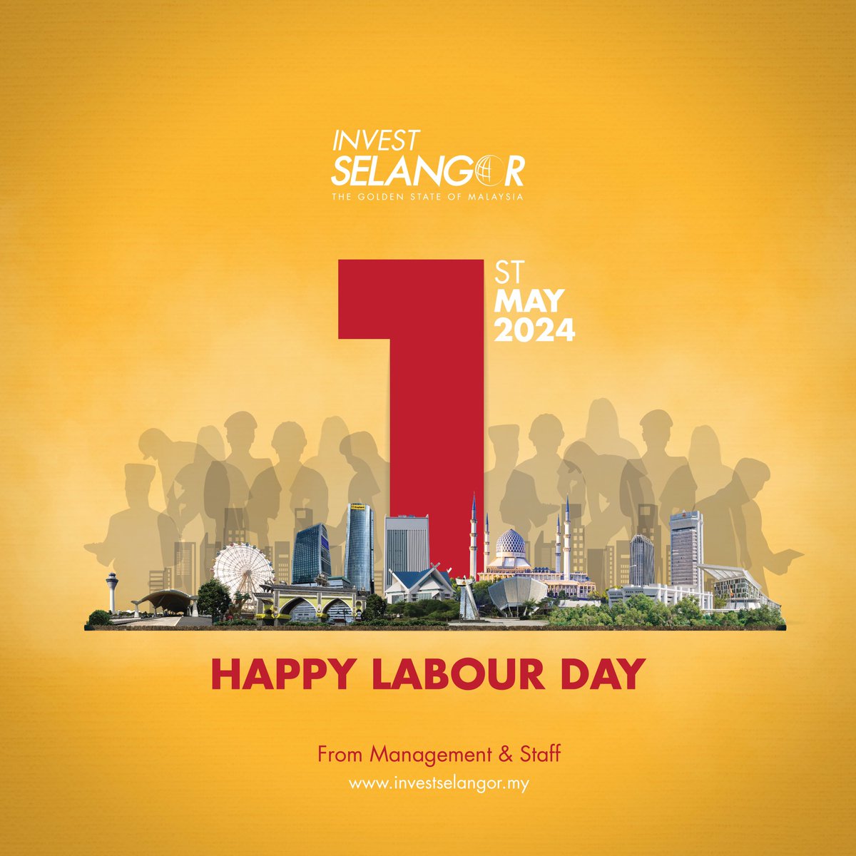 Sending our appreciation and respect to the workers of every field. Happy Labour Day from all of us at Invest Selangor! #InvestSelangor #KitaSelangorMajuBersama #Selangor #LabourDay2024
