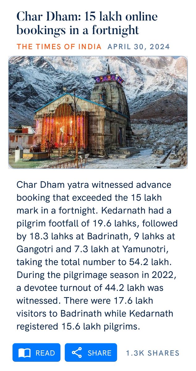 Char Dham: 15 lakh online bookings in a fortnight timesofindia.indiatimes.com/india/char-dha… via NaMo App