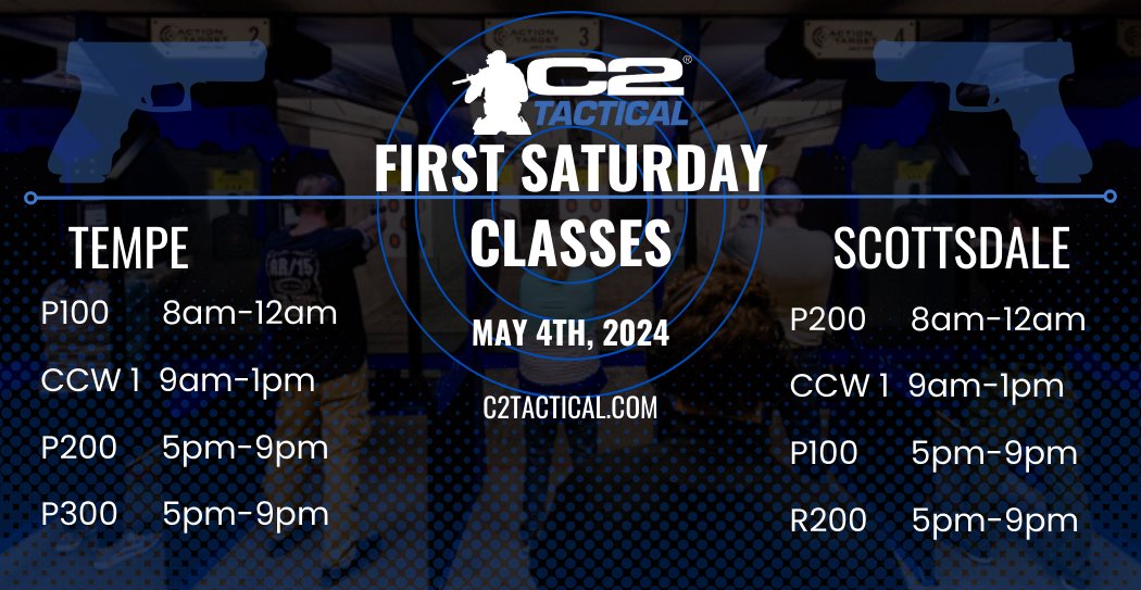 Here is a list of May's first Saturday classes... For #Maythe4th, feel free to come to the range in Star Wars gear (no full face masks)!
Swing by either C2 location and join in the fun!
c2tactical.com/courses/course… or (480) 588-8802⁠
⁠
#ShootingRange #StarWarsDay