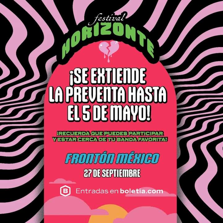 Horizonte_Fest's tweet photo. @Ramona nuestra banda sorpresa se une al cartel del Festival Horizonte ✨️ Nos vemos éste 27 de septiembre y prepárate para cantar con ellos🎶 Recuerda que aun estamos en preventa y dinámica para meet and greet 

Adquiere tus boletos 🎫 https://t.co/d444UqAdgP https://t.co/cbLKAZWiXl