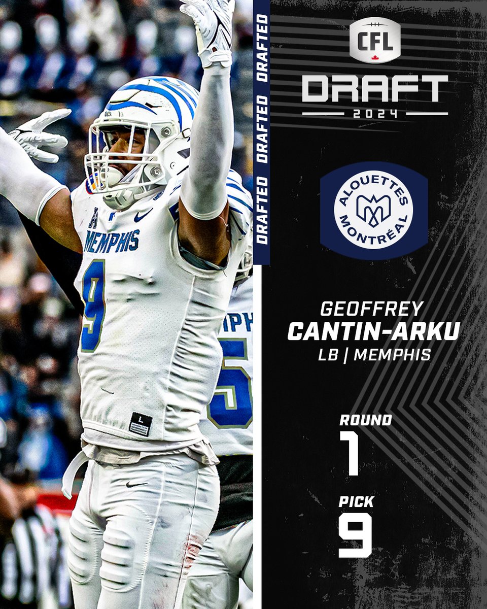The @MTLAlouettes select Geoffrey Cantin-Arku with the 9th overall pick! @geofcantin @MemphisFB 📺: #CFLDraft on TSN 📱: Stream on TSN+