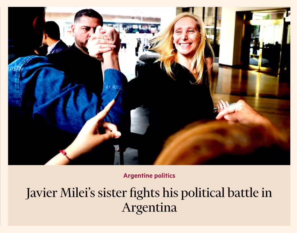 [AHORA] 'La hermana de Javier Milei libra su batalla política en Argentina': 'El jefe' Karina, en el Financial Times. 📸