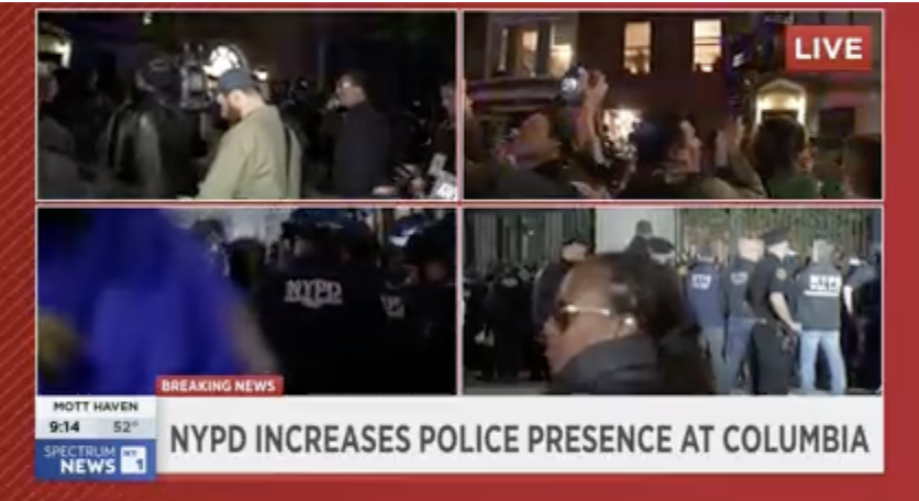 Outstanding coverage from Columbia on @NY1 tonight – four different angles of the police action