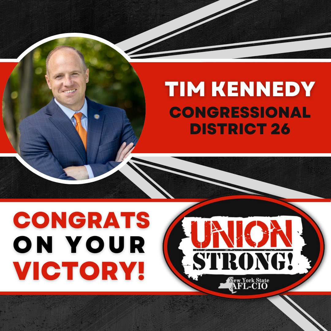 Congrats Congressman-elect @kennedyforny26, and thanks to all of the union members who showed support by volunteering and voting! #UnionStrong