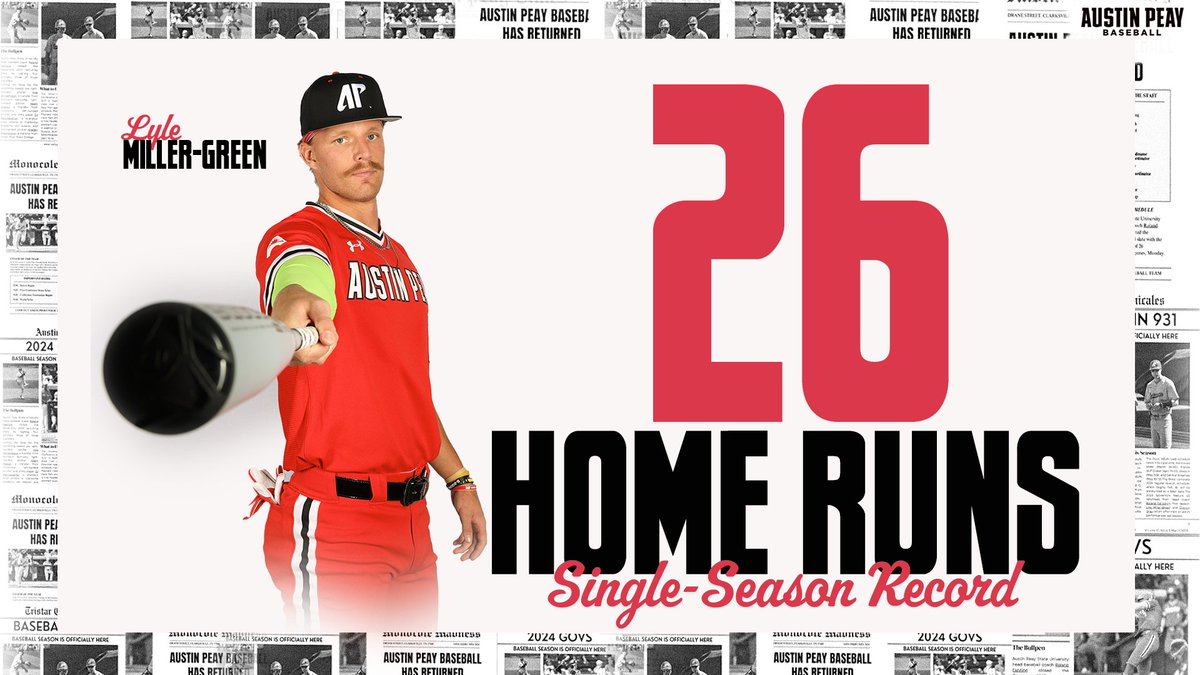 𝙏𝙝𝙚 𝙍𝙚𝙘𝙤𝙧𝙙 𝙞𝙨 𝘽𝙧𝙤𝙠𝙚𝙣! @lmg1332 breaks the Govs single-season home run record with a grand slam in the sixth inning! It is his 26th home run in the Govs' 44th game of the season! #LetsGoPeay | #⃣🅱️🅰️🆖