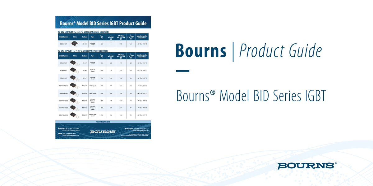 Dive into the world of IGBTs with Bourns Product Guide! Explore our comprehensive range of solutions for power electronics. Download now for easy access to top-tier performance! bit.ly/3upWkzZ 
#bourns #circuitprotection #igbt #transistors