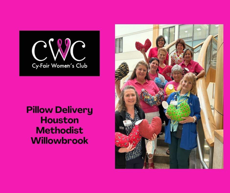 The CWC Pillow Pals delivered over 100 pillows to the Houston Methodist Willowbrook Cancer Department yesterday.  This delivery included pillows for children who come to the emergency room to provide a bit of comfort.