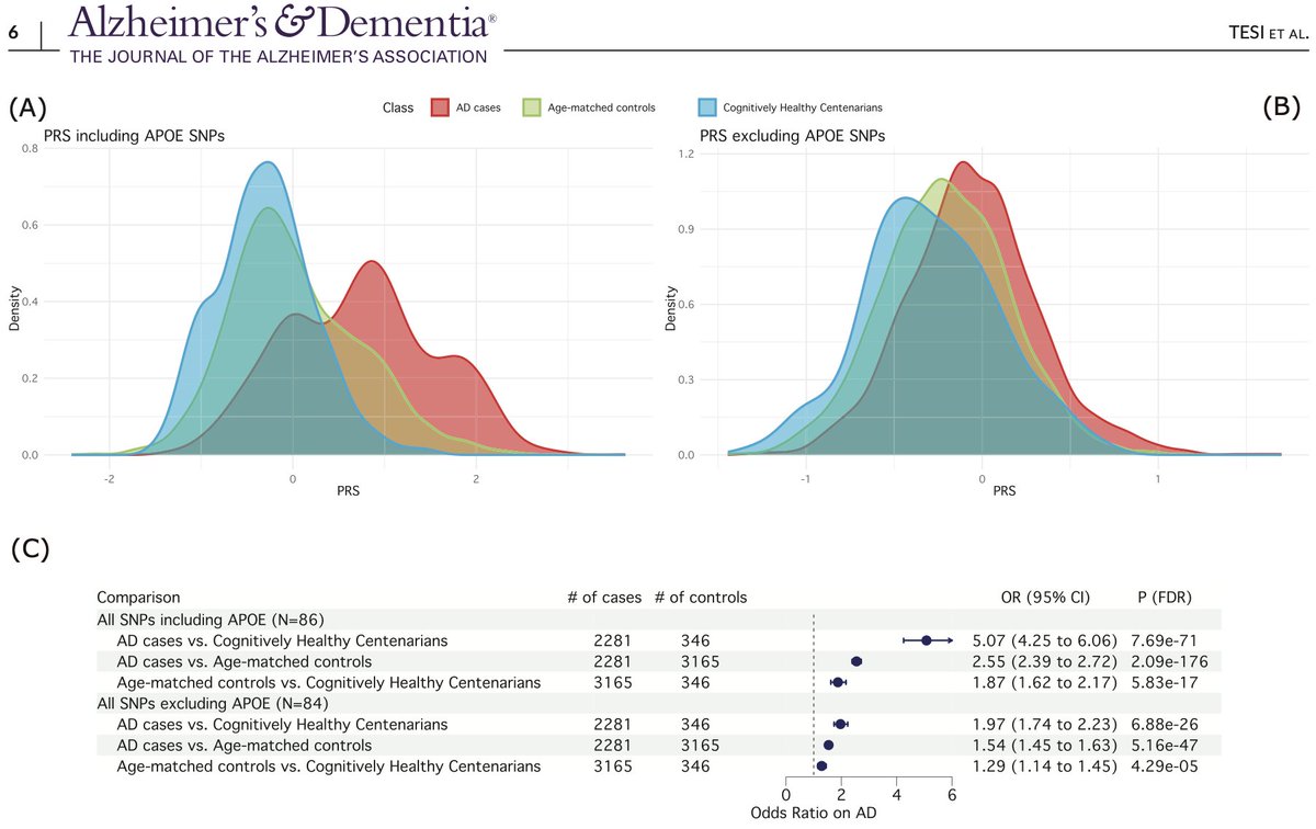 Cognitively healthy centenarians have lower AD polygenic risk scores. 

The genetic effects for maintaining cognitive health until extreme ages were specifically concentrated on genes associated with the endolysosomal and immune system (i.e., alleles in/near ANKH, GRN, TMEM106B,