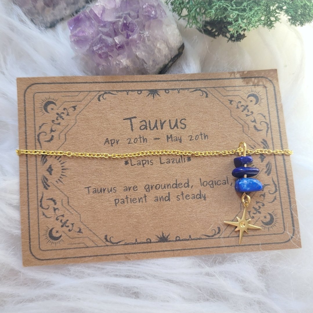 Taurus Star Sign Birthstone necklace with Lapis Lazuli. Taurus (April 20th - May 20th) thewildwoodlandwitch.etsy.com #MHHSBD #EarlyBiz #ScottishCraftHour #NWalesHour