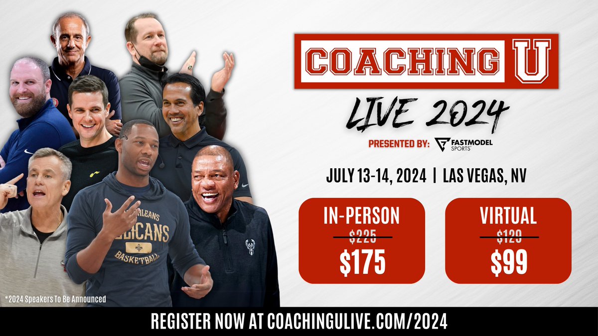 🏀 Join us in Las Vegas this summer for Coaching U Live 2024 pres. by @fastmodel ⌛ Early Bird Savings Available! ✍️ In Person: $175 💻 Livestream: $99 🗓️ July 13-14, 2024 📍 Las Vegas, NV 🎟️ Registration is now open: 🔗 coachingulive.com/2024