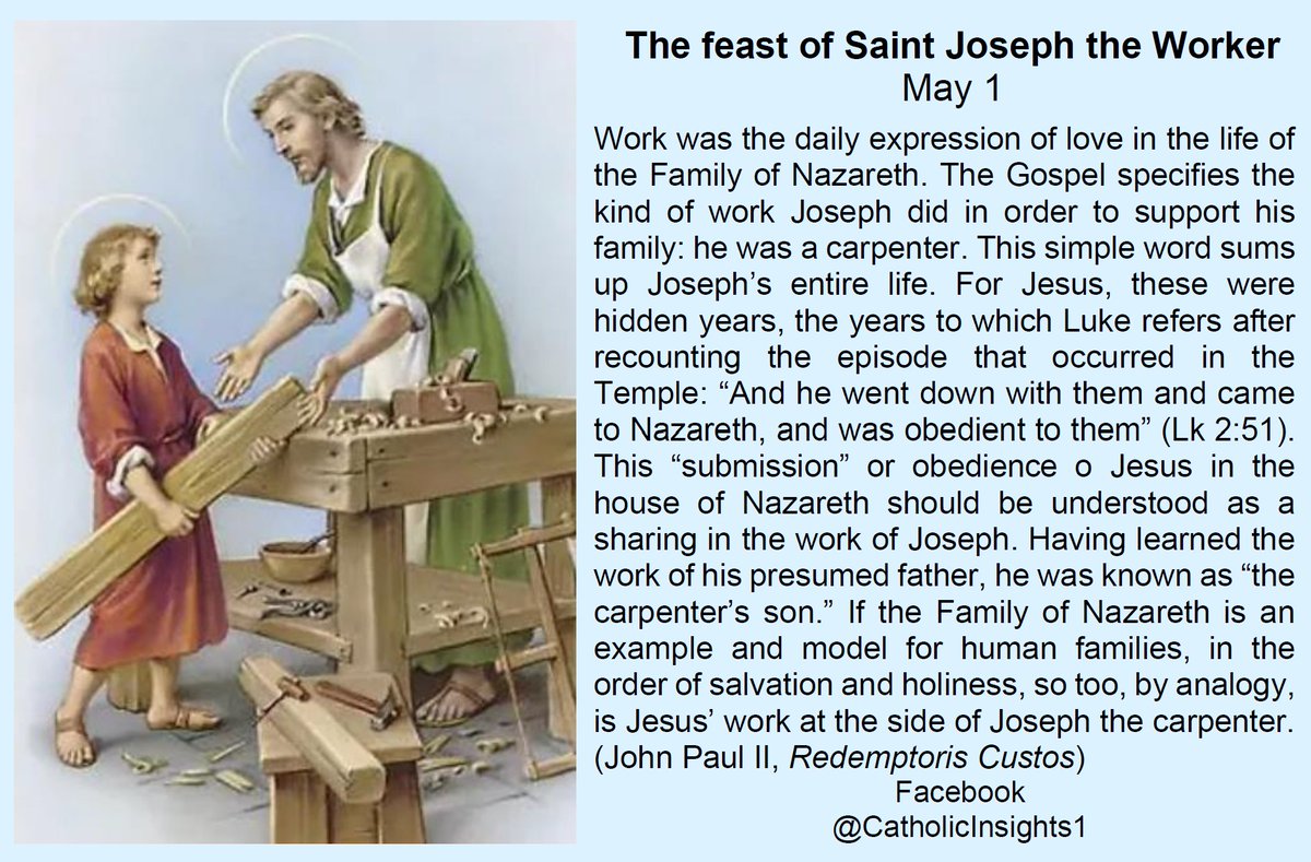 The feast of Saint Joseph the Worker, May 1
#Catholic #CatholicTwitter #CatholicX #catholiclife #saintjoseph #StJosephtheWorker