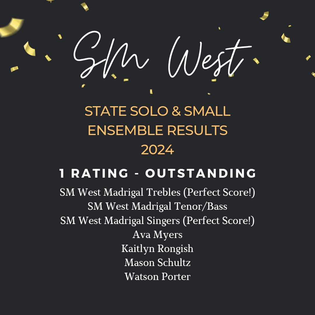 Congratulations on the clean sweep by the SM West Choral Department at State on Saturday! <a href="/SMWestOffice/">SM West Office</a>