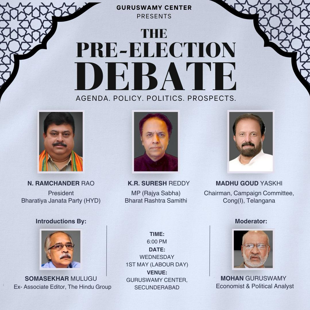Psst..for all those in the twin cities of #Hyderabad & #Secunderabad 

All you wanted to know about the impending elections and did not know who to ask?

Join this evening as @Som_mulugu Mulugu sets the stage for a debate moderated by #MohanGuruswamy