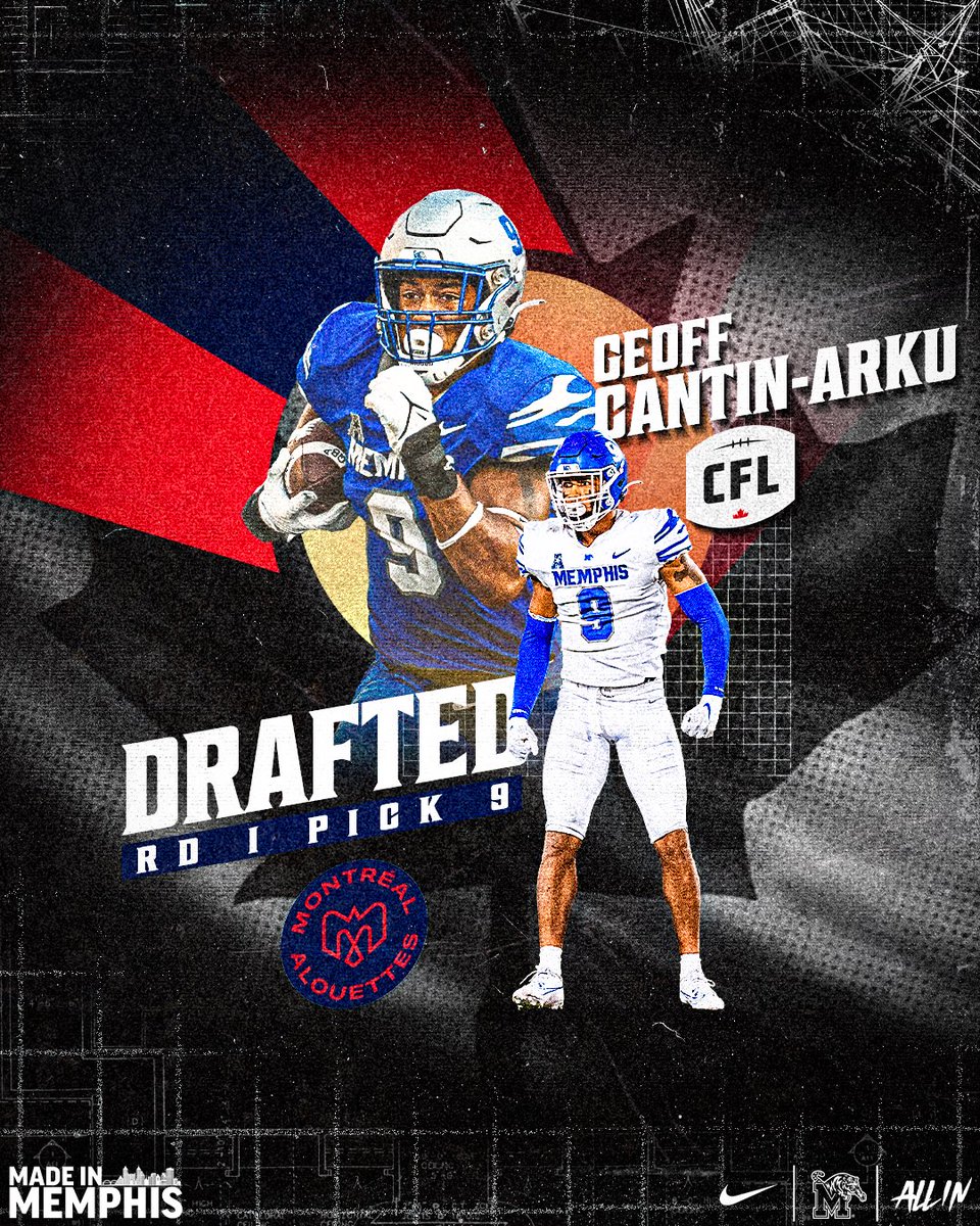 The Pick Is In 🇨🇦 Congratulations to @geofcantin for being selected 9th overall by @MTLAlouettes in the 2024 @CFL draft! #ALLIN | #MadeInMemphis