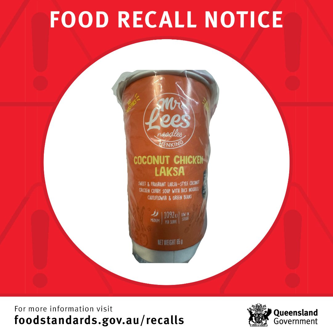 ⚠️ Food recall notice ⚠️ FSANZ Food is conducting a recall on Mr Lees Noodles Henking Coconut Chicken Laksa. Reason for recall: presence of an undeclared allergen (milk). The product is sold at Harris Farm, independent grocery stores and online. Full details:…