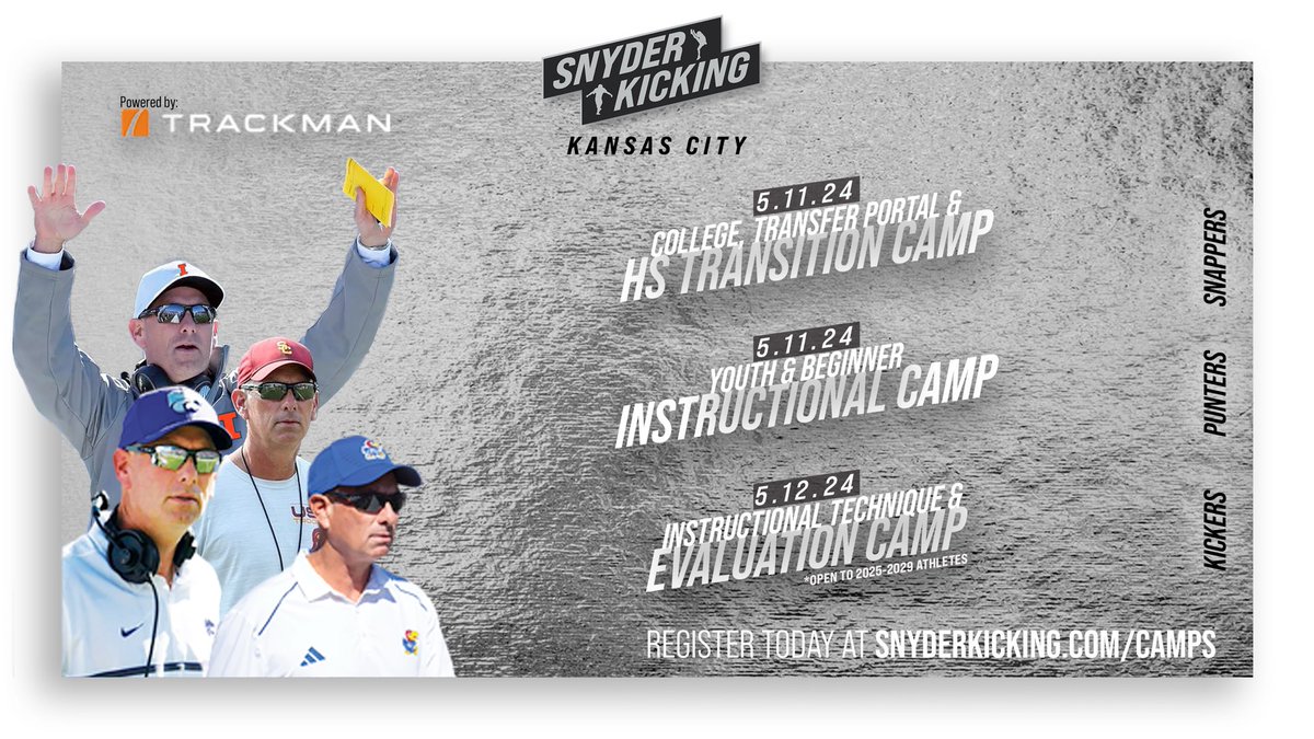 I have had several College Special Teams Coordinators contact me looking for specialist. If you are transferring- sign up for 5-11 in KC get ⁦@TrackManFB⁩ recorded and let me go to work for you. snyderkicking.com/camps/.