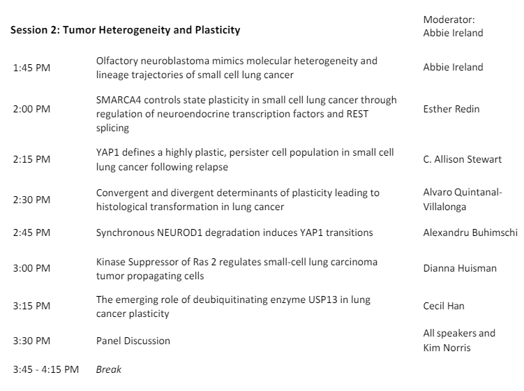 The @charlesrudin lab's Spanish squad @EstherRedin and myself are excited to present our work on #plasticity tomorrow at @NIH @theNCI #SCLC Consortium Meeting in Rockville, MD. Insight about histological transformation in #lungcancer and about subtype plasticity in #SCLC