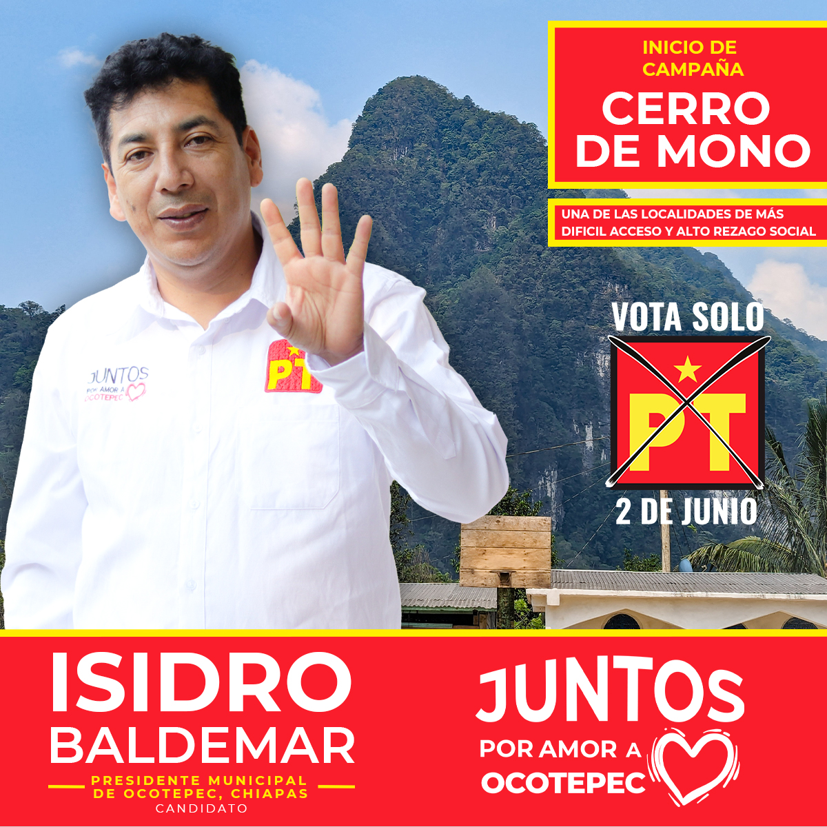 Decidimos arrancar campaña del proyecto político "Juntos por amor a Ocotepec", en una de las comunidades más olvidadas y más rezagadas del municipio de Ocotepec, como es Cerro del Mono. 
#PorAmorAOcotepec #CerroDelMomo #VotaPT #2DeJunio