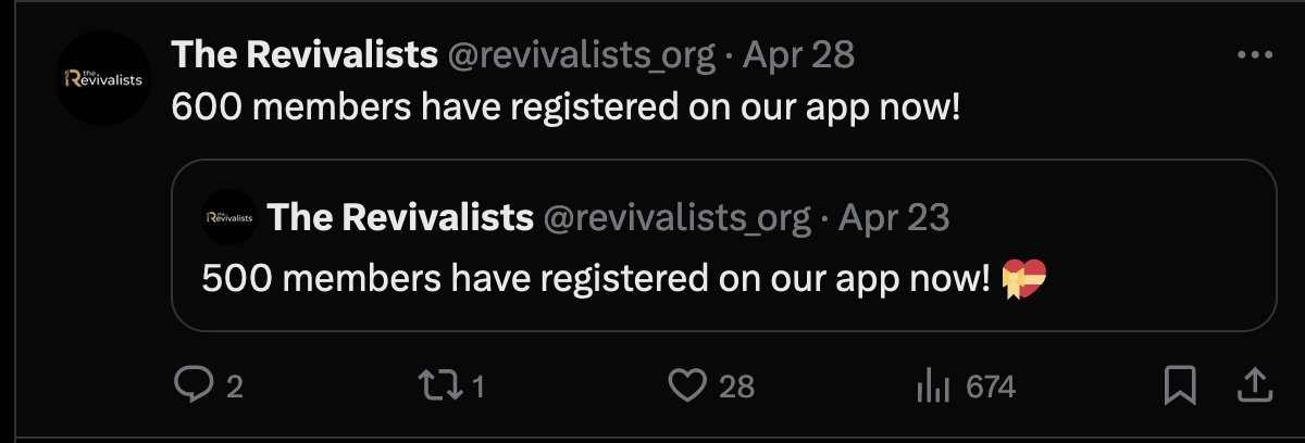 In this podcast, @qaiseraraja claims that membership in his Revivalists movement is in the 'multiple thousands.' However, just a few days ago, their official Twitter page reported only 600 members on the app. Are his members not downloading his app, or is he falsely inflating his