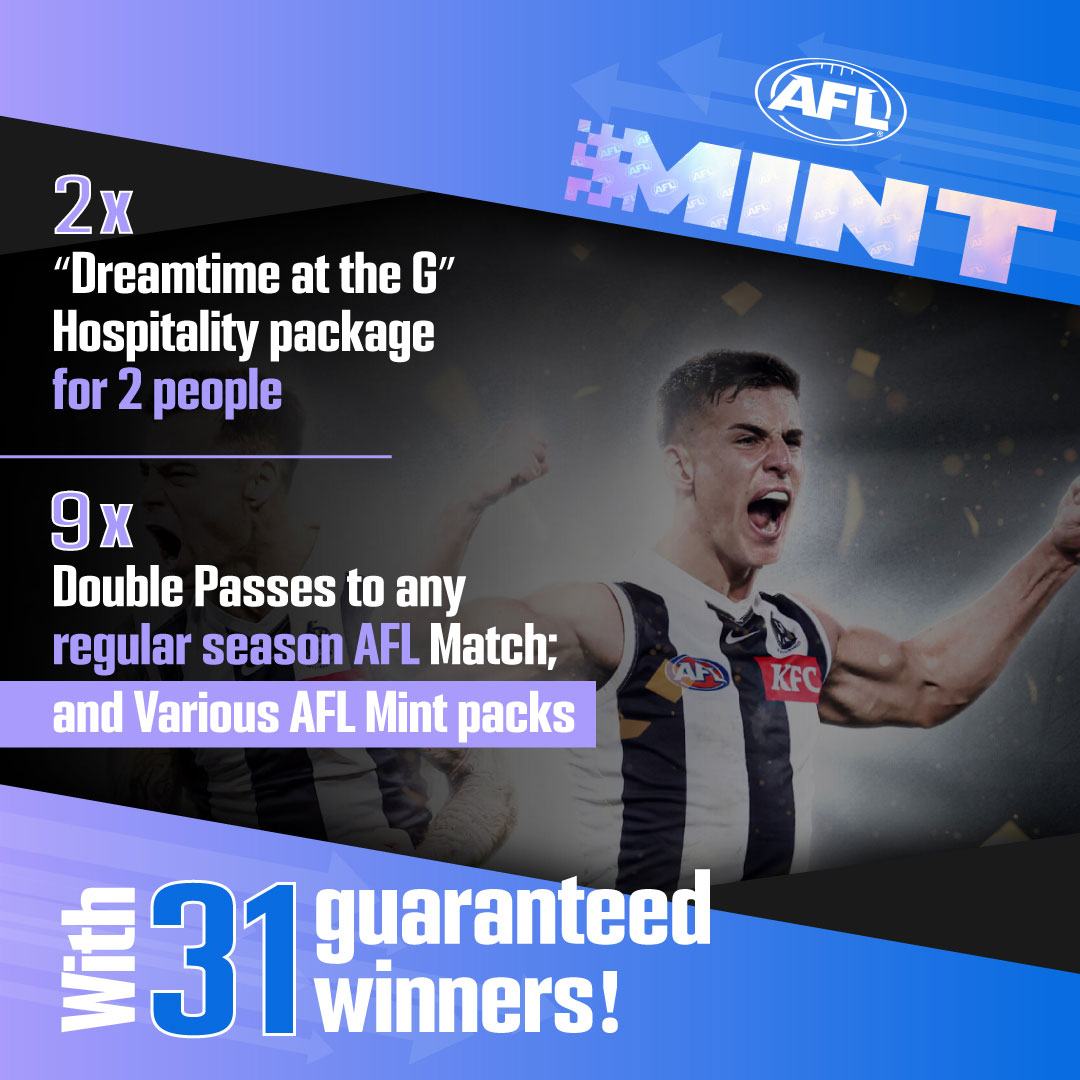 🚀 AFL Mint Mission 1

✅ Complete quests, move up the leaderboard & WIN prizes!

🎁 2 x Dreamtime hospitality packages and more with 31 guaranteed prizes! 

😲 Simply participate to win one of the Dreamtime Packages!

🎯 Start here: zealy.io/cw/aflmintmiss…

#AFL #AFLMintMission