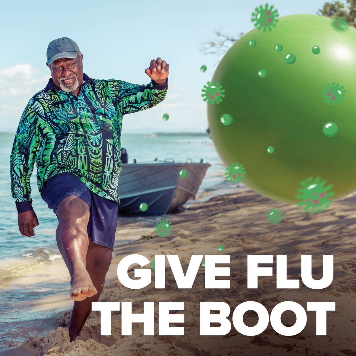 Yarn to your health worker about getting a free #FluVaccination for your mob today. If you are an Aboriginal and Torres Strait Islander get your free flu vaccination today — and let’s give flu the boot! 💻 health.gov.au/flu