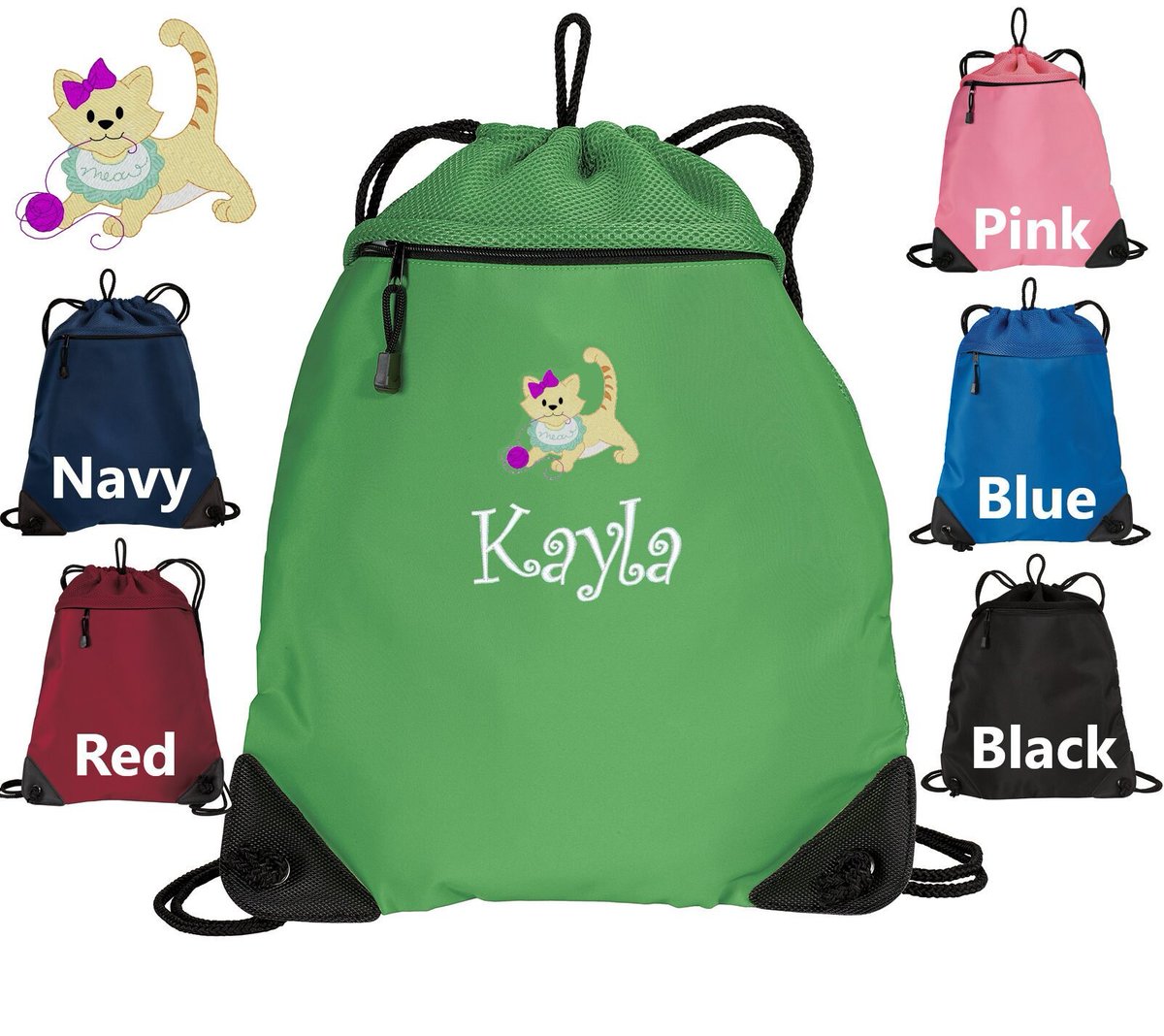 Personalized Kids Cinch Pack, Drawstring Gym School PE Pool Backpack, Embroidered Baby Kitty Cat, Monogrammed Custom Name, Kids Gift etsy.com/listing/700912…
 #personalized #BoysGift