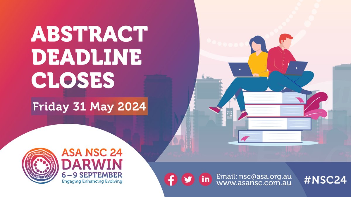 Submit your research abstract for presentation at #NSC24 in Darwin!

Seven prizes are up for grabs, including registration at future NSCs, along with $20,000 in prize money.

Submit your abstract before 31 May 2024! Learn more here: asansc.com.au/call-for-abstr…