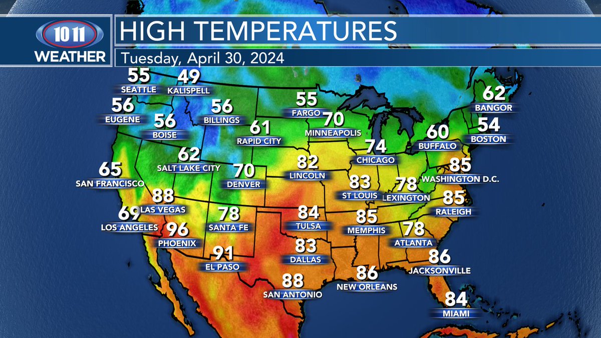 Here is a look at your observed high temperatures across the country.