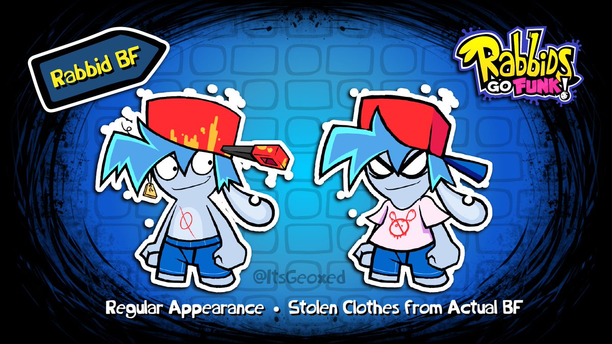ItsGeoxed's tweet photo. Since the FNF Update is out... y'know what? Screw it.
Here are the OLD designs of Rabbid BF and GF, these two went through quite some changes alongside a scrapped design which are the Stolen Clothes ones
I hope y'all enjoy the update!!!
#RabbidsGoFunk #Rabbids https://t.co/aAhBO7TbeZ