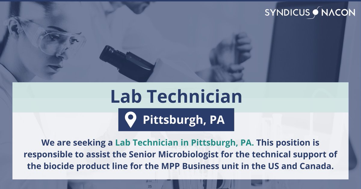 We are seeking a Lab Technician in Pittsburgh, PA! 🔬 

Apply now! lnkd.in/gTH6sMfA #LabTechnician #ScienceLife #MicrobiologyMagic #PittsburghLabs #ChemicalCreations #LabLife 🔎🧪📊