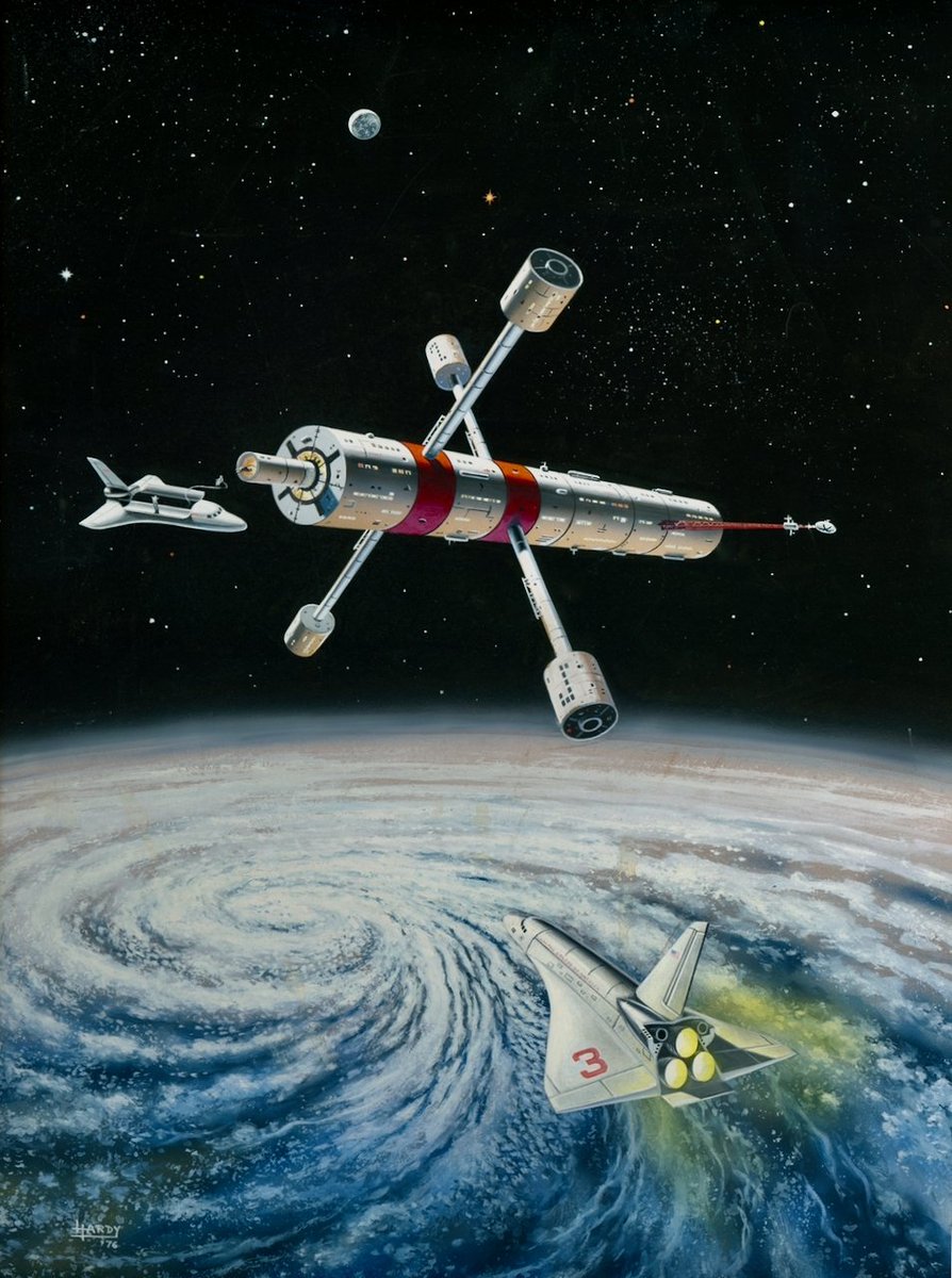 'station in space II' by david a. hardy, 1976