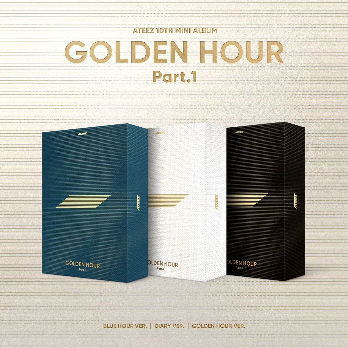 【#ATEEZ】 『GOLDEN HOUR : Part.1』 本日5/1(水)11時より予約販売開始📢 🎁限定特典🎁 メンバー別セルカトレカ(絵柄B) 3形態セットご購入でトレカ4枚プレゼント✨ さらにオリジナル配送箱でお届け🚛 詳細🔽 buff.ly/44kkkSx #GOLDENHOUR #GOLDENHOUR_Part1 #에이티즈 #エイティーズ