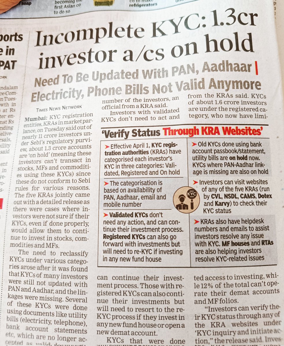 Incomplete KYC: 1.3 CRORE investor accounts on hold. They can't transact, redeem mutual funds or sell off their shares. 1.3 crore!