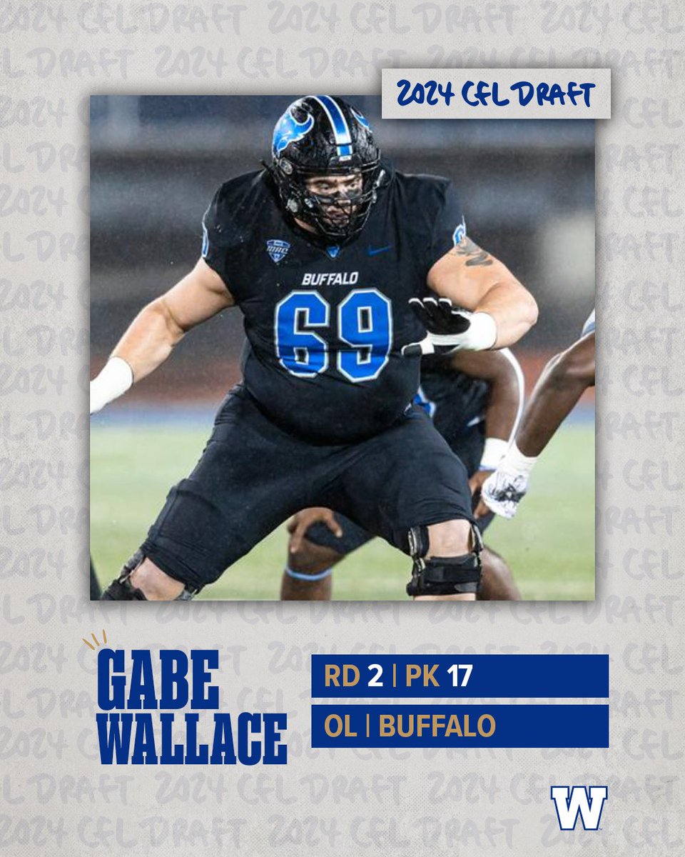 We have selected offensive lineman Gabe Wallace from @UBFootball with the 17th overall pick in the 2024 @CFL Draft. #ForTheW
