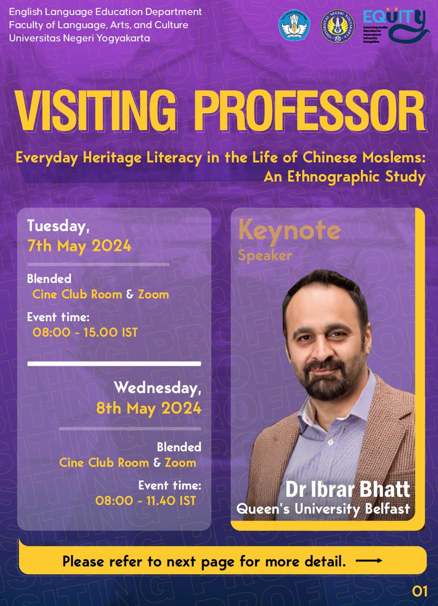 I am truly honoured to return to Indonesia at the end of this week, and to undertake activities with these institutions: UIN Jakarta (Syarif Hidaytullah State Islamic Uni), UNTIRTA (Sultan Ageng Tirtayasa Uni), and finally Yogyakarta State Uni.