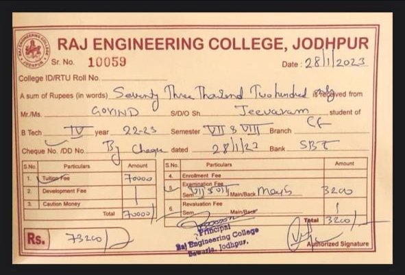 जोधपुर में @राज_इंजिनियरिंग कॉलेज जो कि SC  /ST  के बच्चों से करती है लाखों की कमाईं,जनरल ओबीसी के बच्चों कि कालेज फीस 20से लेकर 25 हजार तक और SC/ST के बच्चों के एडमिशन स्कालरशिप के नाम करके उठाये जाते हैं लाखों रुपये एक साल कि फीस 70 हजार से एक लाख तक बतायी जाती है सरकार को,