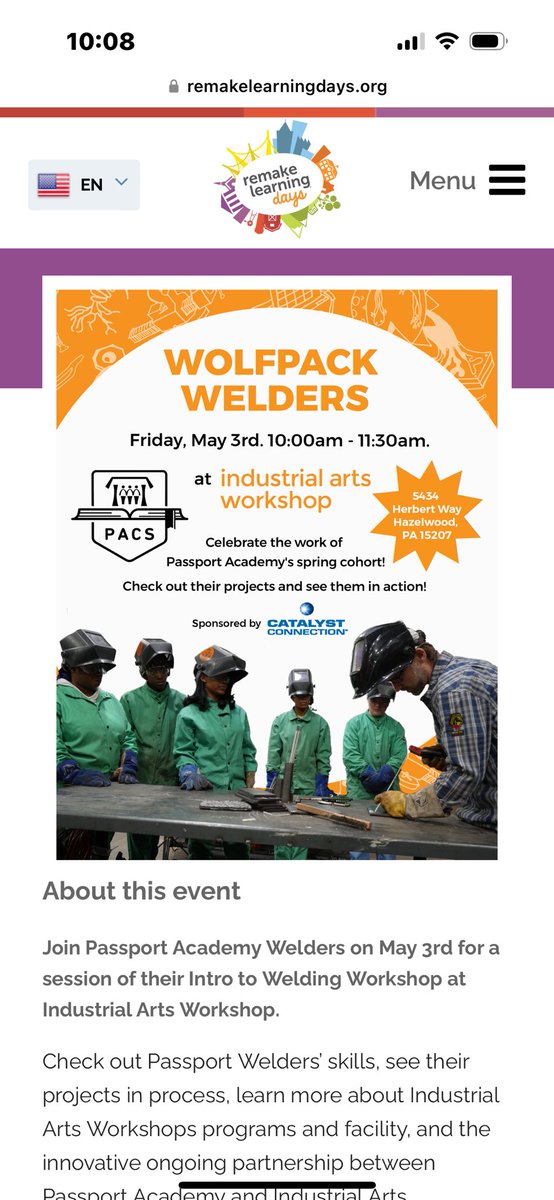 Passport Academy Charter School (@passportacademy) on Twitter photo Inviting everyone to come see our students engage in the community campus elective with Industrial Arts Workshop. <a href="/remakelearning/">Remake Learning</a>
remakelearningdays.org/event/southwes⦠Inviting everyone to come see our students engage in the community campus elective with Industrial Arts Workshop. <a href="/remakelearning/">Remake Learning</a>
remakelearningdays.org/event/southwesā¦
