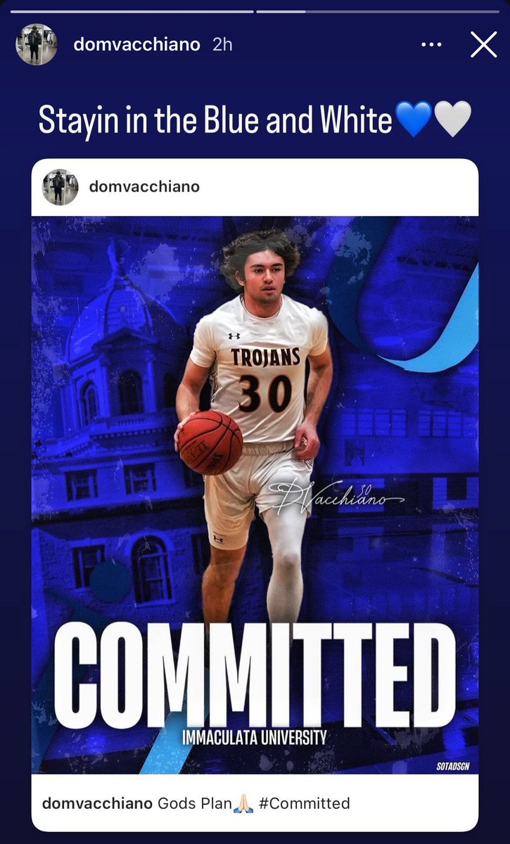 Per his Instagram, @WissBasketball senior @dom_vacchiano has committed to Immaculata A first team All-SOL Liberty selection, Vacchiano is a prolific outside shooter who reached his 1,000th point this season @SOLsports @hooplove215