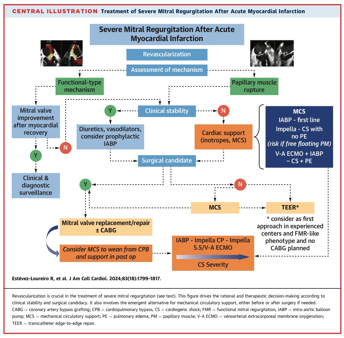 📌Insuficiencia mitral severa secundaria a infarto agudo de miocardio❤️‍🔥 •76% leve •21% moderada •3% severa •Factores de riesgo: edad, 🚺, insuficiencia cardiaca, enfermedad multivaso, disfunción del VI Diferenciar dos fenotipos 🔸Ruptura del músculo papilar: poco común