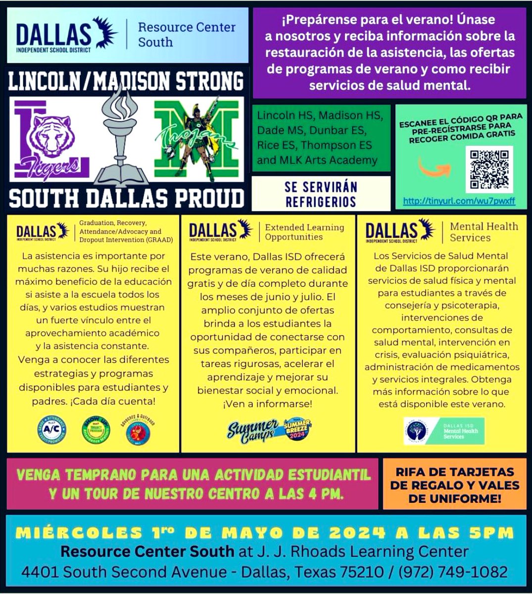 Sunny South Dallas Parents join us for our final Parent Session about Attendance Recovery &amp; Summer Enrichment <a href="/dallasschools/">Dallas ISD</a> <a href="/DallasISDSupt/">Dr. Stephanie S. Elizalde</a> @TrusteeHenry <a href="/Tanya_N_Shelton/">Dr. Tanya Shelton</a> <a href="/LegendaryLHS/">The Legendary Lincoln HS</a> <a href="/TGJMTrojans/">The “Great” James Madison</a> <a href="/DadeMSDallasISD/">Billy E. Dade</a> <a href="/MLKAADallasISD/">Dr. Martin Luther King Jr. Arts Academy</a> <a href="/PaulDunbarLC/">Paul L. Dunbar Learning Center</a> <a href="/CharlesRiceLC/">Charles Rice Learning Center</a> <a href="/HSThompsonSTEA1/">H.S. Thompson STEAM Academy</a>